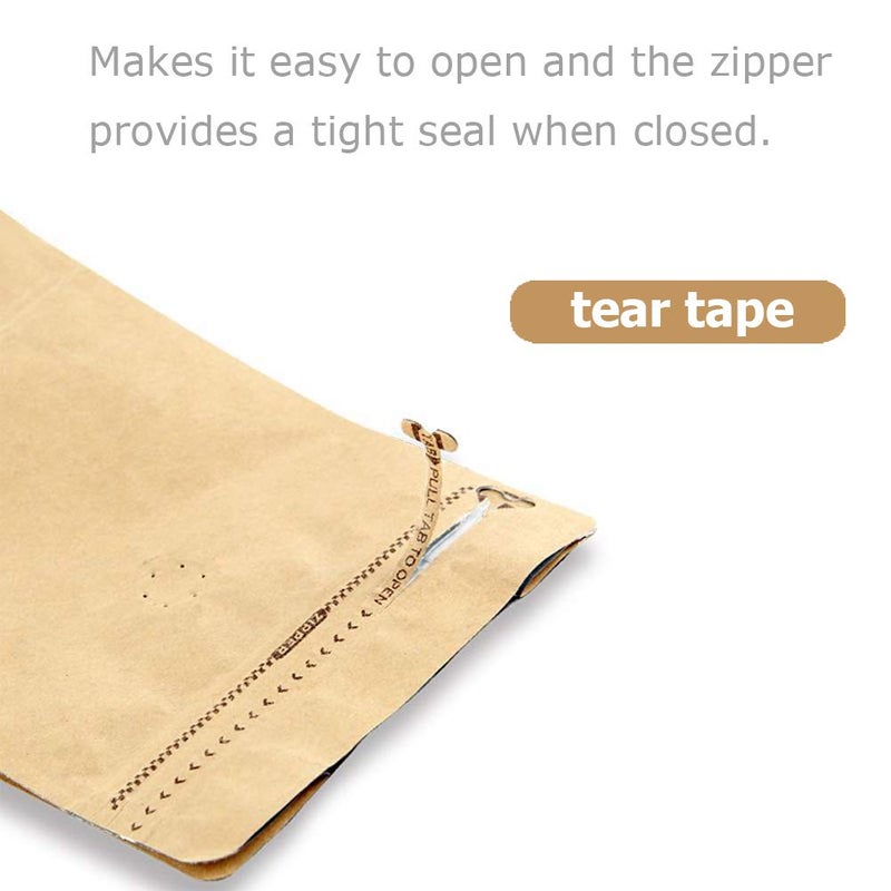 mocare Coffee Bags 0.5 Lb - Kraft Paper Bags Kraft Coffee Bags with Valve,50Pcs Stand up Coffee Pouches for Coffee Bean Storage-8oz (50 Pieces) (0.5lb / 8oz) - Image 3